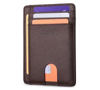 Buffway Portafogli in pelle sottile e minimalista, con tasca frontale con blocco RFID, per uomini e donne, caffè, S, minimalista