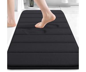 Buganda Tappetino da bagno in memory foam, antiscivolo, assorbente, tappetino da bagno con retro in gomma, tappetino per cucina, bagno, pavimenti, 50,8 x 81,3 cm, nero