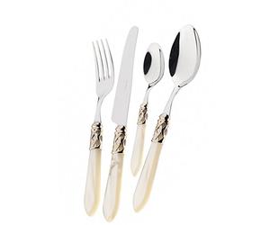 Bugatti - Aladdin Servizio Posate 24 Pezzi Colore Avorio/Madreperla - Ghiera Dorata