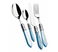 BUGATTI, Aladdin, Set Posate 24 Pezzi in Acciaio Inox 18/10, Ghiera Cromata e Manico Colore Azzurro Effetto Madreperla. Set Posate 6 Persone: 6 cucchiai, 6 forchette, 6 coltelli e 6 cucchiaini caffè