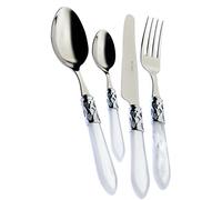 BUGATTI, Aladdin, Set Posate 24 Pezzi in Acciaio Inox 18/10, Ghiera Cromata e Manico Colore Bianco Effetto Madreperla. Set Posate 6 Persone: 6 cucchiai, 6 forchette, 6 coltelli e 6 cucchiaini caffè