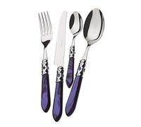 BUGATTI, Aladdin, Set Posate 24 Pezzi in Acciaio Inox 18/10, Ghiera Cromata e Manico Colore Blu Effetto Madreperla. Set Posate 6 Persone: 6 cucchiai, 6 forchette, 6 coltelli e 6 cucchiaini caffè