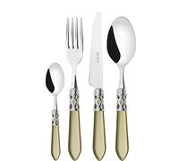 BUGATTI, Aladdin, Set Posate 24 Pezzi in Acciaio Inox 18/10, Ghiera Cromata e Manico Colore Verde CERTOSA Effetto Seta. Set Posate 6 Persone: 6 cucchiai, 6 forchette, 6 coltelli e 6 cucchiaini caffè