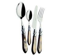 BUGATTI, Aladdin, Set Posate 4 Pezzi in Acciaio Inox 18/10, Ghiera Cromata e Manico Colore ONICE Effetto Madreperla. Set 1 Persona Composto da Cucchiaio, Forchetta, Coltello e Cucchiaino caffè