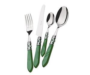 BUGATTI, Aladdin, Set Posate 49 pezzi in Acciaio Inox, Ghiera Cromata e Manico Colore VERDE con Effetto Madreperla. Set 12 persone: 12 cucchiai, 12 forchette, 12 coltelli, 12 cucchiaini e 1 mestolo