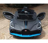 Bugatti auto per bambini, modello Divo, 2 motori da 12 V, RC Parental, Full Option, Grigio, Nero, per bambini da 1 a 6 anni, sedile in pelle, ruote in gomma