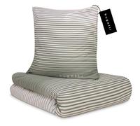 bugatti Biancheria da letto 135 x 200 cm, 100% cotone, chiusura lampo, morbida e lavabile, biancheria da letto in raso verde a righe