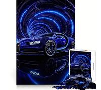 Bugatti blu in un tunnel al neon, puzzle da 1000 pezzi per ragazzi, stimolante per il pensiero creativo, evasione consapevole, incastro perfetto, (38x26cm)