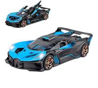 Bugatti Bolide auto giocattolo compatibile con Bugatti Flitzer 1:32 lega pressofusione con luce e musica, tirando indietro per bambini, ragazzi, festival regalo (blu)