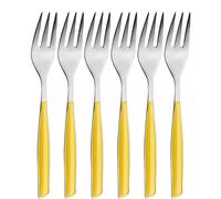 BUGATTI, Glamour, Set 6 Forchettine da Dolce in Acciaio Inox 18/10 e Manico Colore Giallo, Confezionato in Scatola Regalo, Lavabili in Lavastoviglie