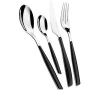 BUGATTI, Glamour, Set Posate 24 Pezzi in Acciaio Inox 18/10 e Manico Colore Nero Piano. Set Posate 6 Persone Composto da 6 cucchiai, 6 forchette, 6 coltelli e 6 cucchiaini caffè