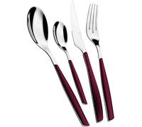 BUGATTI, Glamour, Set Posate 24 Pezzi in Acciaio Inox 18/10 e Manico Colore Rosso Granata. Set Posate 6 Persone Composto da 6 cucchiai, 6 forchette, 6 coltelli e 6 cucchiaini caffè