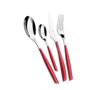 BUGATTI, Glamour, Set Posate 24 Pezzi in Acciaio Inox 18/10 e Manico Colore Rosso. Set Posate 6 Persone Composto da 6 cucchiai, 6 forchette, 6 coltelli e 6 cucchiaini caffè