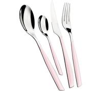 BUGATTI, Glamour, Set Posate 4 Pezzi in Acciaio Inox 18/10 e Manico Colore Rosa Lotus. Servizio Posate per 1 Persone Composto da 1 Cucchiaio, 1 forchetta, 1 Coltello e 1 cucchiaino caffè