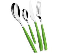 BUGATTI, Glamour, Set Posate 4 Pezzi in Acciaio Inox 18/10 e Manico Colore Verde Foliage. Servizio Posate per 1 Persone Composto da 1 Cucchiaio, 1 forchetta, 1 Coltello e 1 cucchiaino caffè
