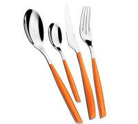 BUGATTI, Glamour, Set Posate 4 Pezzi in Acciaio Inox 18/10, Servizio Posate per 1 Persone Composto da 1 Cucchiaio, 1 forchetta, 1 Coltello e 1 cucchiaino (Arancione)