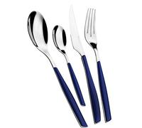 BUGATTI, Glamour, Set Posate 4 Pezzi in Acciaio Inox 18/10, Servizio Posate per 1 Persone Composto da 1 Cucchiaio, 1 forchetta, 1 Coltello e 1 cucchiaino (Blu Notte)