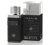Bugatti Iconiq Black - Profumo da uomo, 100 ml, Woody Ambriery-Sharp, Eau de Toilette con note complesse di cardamomo, legno di sandalo, lavanda e ambra, fragranza scura distintiva