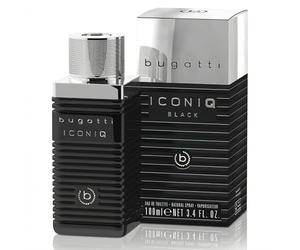 Bugatti Iconiq Black - Profumo da uomo, 100 ml, Woody Ambriery-Sharp, Eau de Toilette con note complesse di cardamomo, legno di sandalo, lavanda e ambra, fragranza scura distintiva