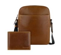 bugatti Savona Set - Borsa a tracolla e portafoglio in pelle di bufalo, portamonete con protezione RFID, custodia in tessuto inclusa - Cognac