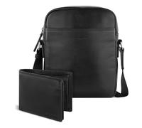bugatti Savona Set borsa a tracolla e portafoglio in pelle di bufalo, portafoglio con protezione RFID, borsa a tracolla e portafoglio con custodia in tessuto, nero