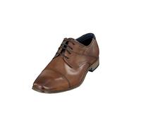 bugatti Uomo Scarpa bassa business in vera pelle liscia, derby con punta incrociata e gambale in rilievo, Cognac, 45 EU