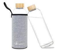 Bugucat Borraccia in Vetro 1000ML, Bottiglia d'Acqua Portatile Trasparente con Custodia Protettiva, Sportiva in Borosilicato a Prova di Perdite per Bevande Fredde e Calde