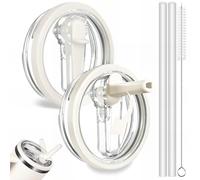 Bugucat Coperchio a Prova di Perdite per Stanley Cup, 2 Coperchi di Ricambio con 2 Cannucce e 1 Spazzola, Coperchio Riutilizzabile Compatibile con Bicchiere Termico 40oz, Accessori per Tazza, Bianco