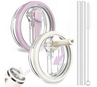 Bugucat Coperchio a Prova di Perdite per Stanley Cup 40oz, Coperchio di Ricambio Compatibile con Bicchiere Termico 1,2L, con 2 Cannucce Riutilizzabili e 1 Spazzola, Senza BPA, Bianco e Viola