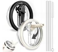 Bugucat Coperchio Universale a Prova di Perdite per Stanley Cup, con 2 Cannucce e 1 Spazzola, Coperchio di Ricambio Riutilizzabile per Bicchiere Termico 40oz, Accessori per Tazza, Bianco e Nero