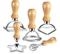 Bugucat Formine per biscotti per ravioli, formine per biscotti con manico in legno e bordo scanalato, per pasta e ravioli, per Pierogie e Dumplings (set da 5)