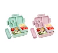 Bugucat Lunch Box 1300ML, 2 Set Portapranzo Bento Box Contenitori 5+2 Scomparti,Pranzo Impilabile Schiscetta Pranzo Ufficio, Porta Pranzo ermetico con Forchetta e Cucchiaio Microonde Sicuro,Verde,Rosa