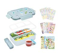 Bugucat Lunch Box 1300ML a Prova di Perdite con 4 Scomparti, Contenitore per il Pranzo con Coperchio Ermetico e 16 Adesivi, Bento Box per Bambini e Adulti, Ideale per Scuola o Colazione, Blu