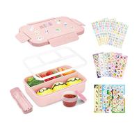 Bugucat Lunch Box 1300ML a Prova di Perdite con 4 Scomparti, Contenitore per il Pranzo con Coperchio Ermetico e 16 Adesivi, Bento Box per Bambini e Adulti, Ragazzi e Ragazze, Rosa