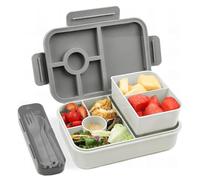 Bugucat Lunch Box 1300ML, Portapranzo Bento Box Contenitori 5+2 Scomparti, Pranzo Impilabile Schiscetta Pranzo da Ufficio, Porta Pranzo ermetico con Forchetta e Cucchiaio Microonde Sicuro,Grigio