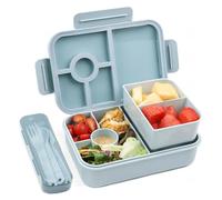 Bugucat Lunch Box 1300ML, Portapranzo Bento Box Contenitori 5+2 Scomparti, Pranzo Impilabile Schiscetta Pranzo da Ufficio, Porta Pranzo ermetico con Forchetta e Cucchiaio Microonde Sicuro,Blu