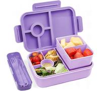 Bugucat Lunch Box 1300ML, Portapranzo Bento Box Contenitori 5+2 Scomparti, Pranzo Impilabile Schiscetta Pranzo da Ufficio, Porta Pranzo ermetico con Forchetta e Cucchiaio Microonde Sicuro,Viola