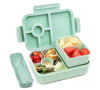 Bugucat Lunch Box 1300ML, Portapranzo Bento Box Contenitori 5+2 Scomparti, Pranzo Impilabile Schiscetta Pranzo da Ufficio, Porta Pranzo ermetico con Forchetta e Cucchiaio Microonde Sicuro,Verde