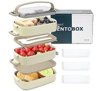 Bugucat Lunch Box 2400ML, 3 in 1 PP Plastica Bento Box con Scomparti e Posate, Porta Pranzo Contenitori per Microonde Bento Box con Scomparti Bambini Contenitori,Lunch Box Per Scuola Ufficio Picnic