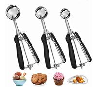 Bugucat Set di 3 porzionatori per gelato, in acciaio inox lucidato, per gelato e gelato, con grilletto, cucchiaino per gelato, per frutta, gelato, biscotti, impasto, gelato
