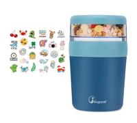 Bugucat -Tazza per muesli, yogurt to go, 150 ml + 500 ml, a prova di perdite, contenitore per il pranzo con cucchiaio, per frutta o insalata, da viaggio, adatta per porridge, colore blu