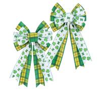 BUGUUYO 2 Pezzi Decorazione del Nastro Fiocchi di Trifoglio per La Porta D'ingresso Archi a Nastro a Fiocco Prua Verde per La Porta D'ingresso Holiday Irish Bows Poliestere