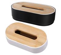 BUGUUYO 2 Pezzi Portafazzoletti da Bamboo con Apribile Contenitore per Camera da e Ufficio Dispenser Tovaglioli Minimalista Nero e Bianco