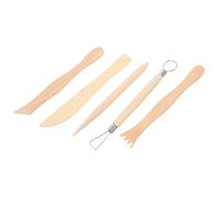 BUGUUYO 5 Pezzi Attrezzi per Argilla, Scolpire, Tagliare, Lisciare, Beige | Legno Beige, per Bricolage e Modellazione Artistica, Strumenti a Doppia Punta per Formare, Incidere, Rifinire