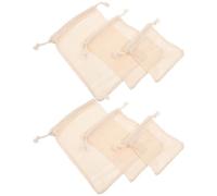 BUGUUYO 6 Sacchetti in Cotone Beige per Frutta e Verdura Chiusura a Cordoncino, Riutilizzabili e Lavabili, per Organizzare Alimenti Freschi in Cucina