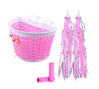 BUGUUYO Accessori Bici con Cestino Intrecciato Rosa Coperture Manubrio e Nastri Decorativi per Bicicletta e Monopattino Bambina Ragazza Anni