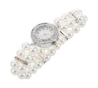 BUGUUYO Bracciale Orologio da Donna con Doppia Serie di Perline Bianche | Stile Vintage Chic, Dettagli in Cristalli, Fascia Elastica, Gioiello 1 Pezzo per Serate e Feste