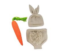 BUGUUYO Set Costume Fotografico Ragazzo Ragazza Uncinetto 3 Pezzi Coniglio Lana Cappello e Pantaloni per Foto Ragazzo Ragazza Accessori per Servizi Fotografici Newborn Regalo Nascita