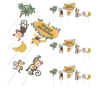 BUGUUYO Set di 4 topper per torte a forma di scimmia, per feste di compleanno per bambini, baby shower e cupcake, per uso alimentare, 7,5 x 4,7 pollici