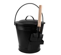 BUGUUYO Set di Attrezzi per Caminetto con Secchio per Cenere Ignifugo in Metallo Nero e Pala Ergonomica, Contenitore per Stoccaggio Cenere con Coperchio Ermetico, Adatto per Pulizia